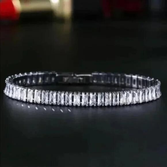 7” NEW 925 STERLING SILVER PRINCESS CUT DIAMOND BRACELET - Picture 3 of 6